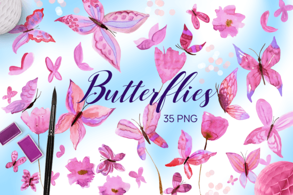 Download Pink Watercolor Butterflies Clipart - Watercolor butterflies Collection