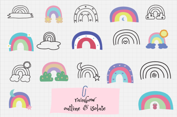 Download Hand Drawn Rainbow Outline and Isolate - Premium Bundle