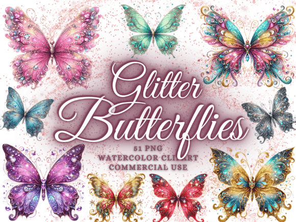 Download Glitter Watercolor Butterflies Clipart - Watercolor butterflies Collection