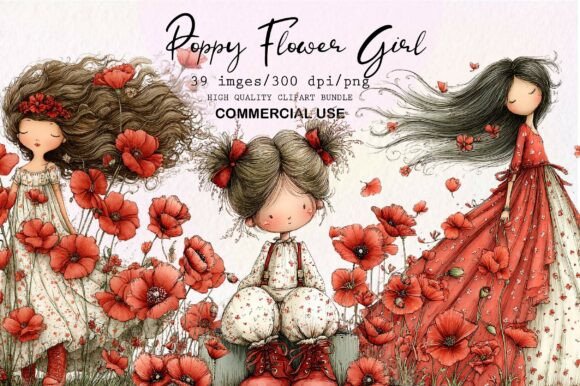 Download Whimsical Poppy Flower Girl PNG Clipart - Poppy flower Collection