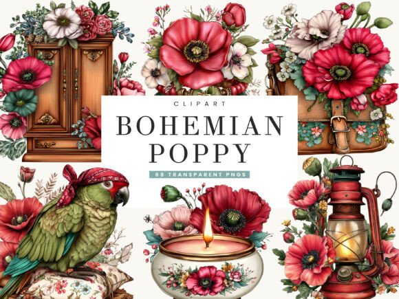 Download Bohemian Poppy Flower Clipart Bundle - Poppy flower Collection