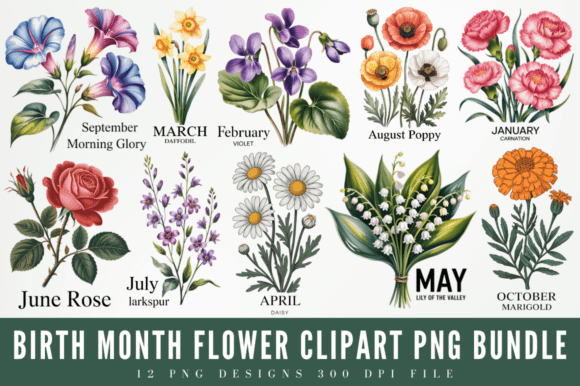 Download Birth Month Flower Clipart PNG Designs - Design Collection