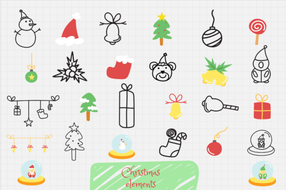Download Christmas Elements Outline Isolate - Premium Bundle